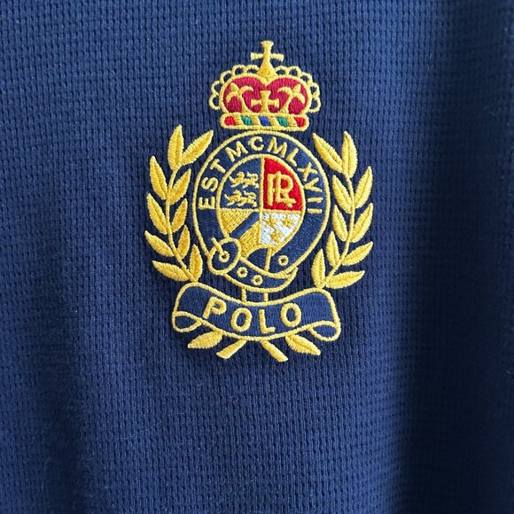 VINTAGE 90s POLO Ralph Lauren Thermal Colorblock Spell Out Long Sleeve Shirt - Picture 4 of 7